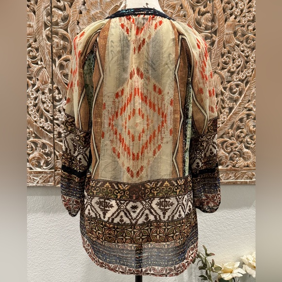 Olive Hill Lightweight Flowy Boho Shirt w/Tassel Tie Front- size S - Picture 2 of 9